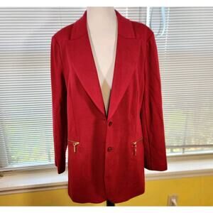 NEW DG2 Diane Gilman $109 XL Red Boyfriend Stretch Button Up Long Blazer Jacket